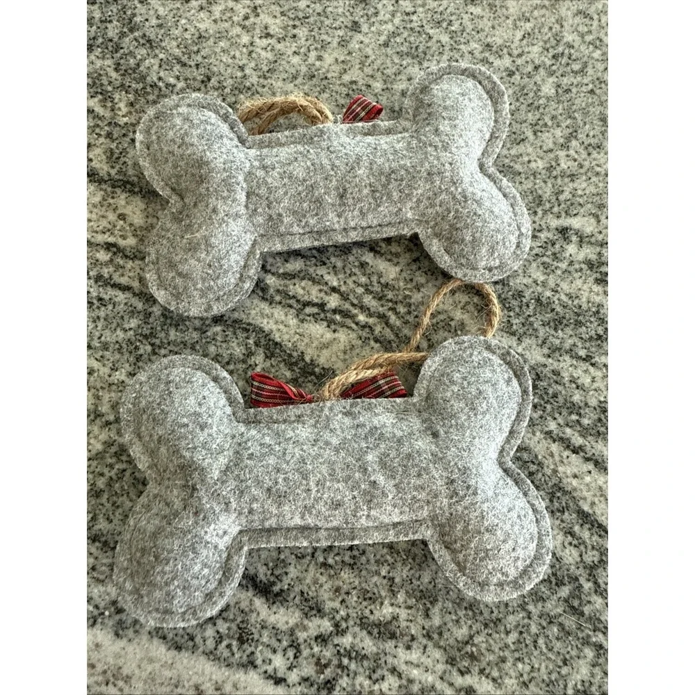 2 Christmas Tree Decoration Dog Bone Shaped Ornaments Felt‎ Pet